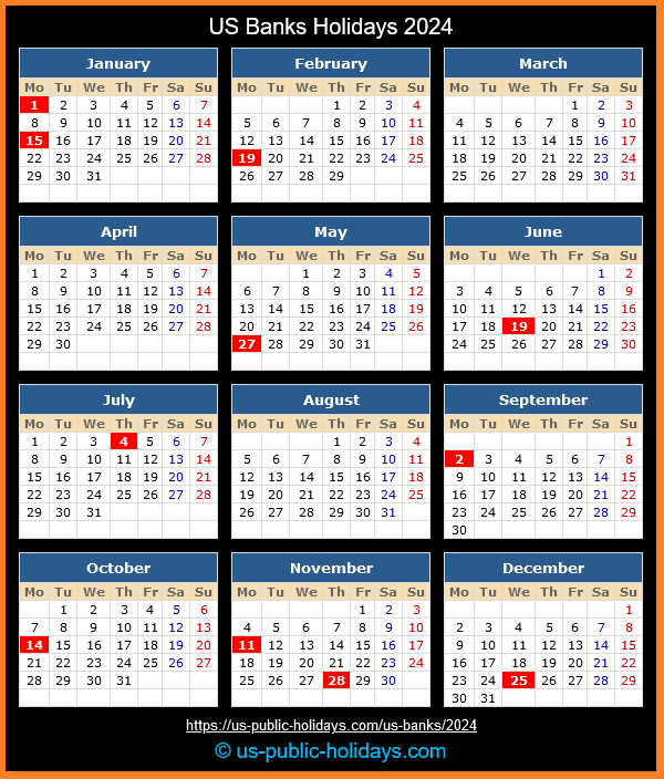 US Banks Holiday Calendar 2024